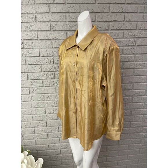 Fashion Bug Glitz Galore Golden Button-Down Shirt Size 22 / 24 NWT - Picture 2 of 8